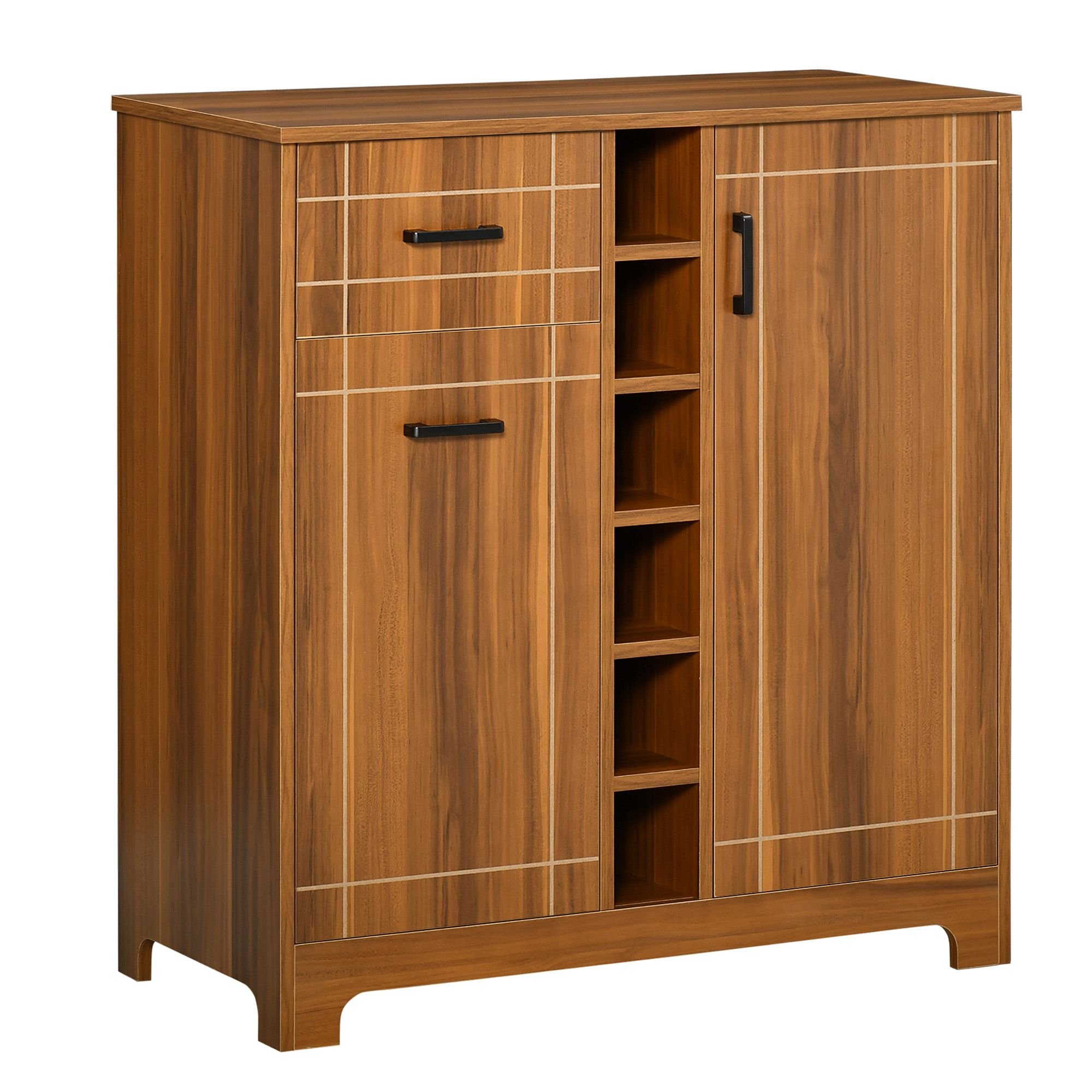 HOMCOM Vintage Wine Cabinet, Brown, with 6-Bottle Holder & Glassware Storage