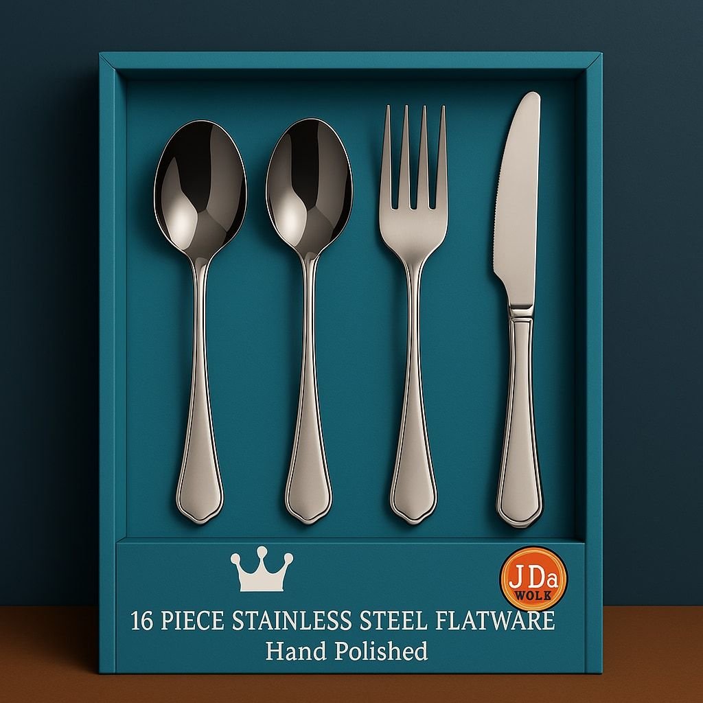 16-Piece Luxury Premium Silverware Dinnerware Tableware Set for Home - Stainless Steel Flatware Service for 4 with Forks, Knives, Spoons