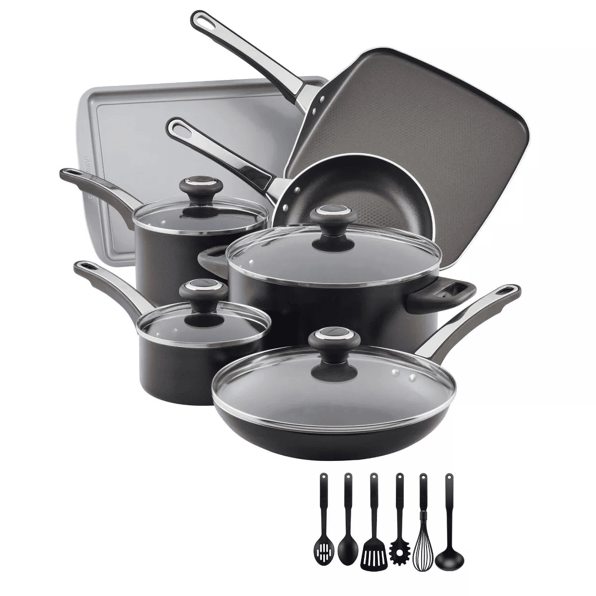 17-Piece High Performance Nonstick Aluminum Pots and Pans Set, Cookware Set, Black