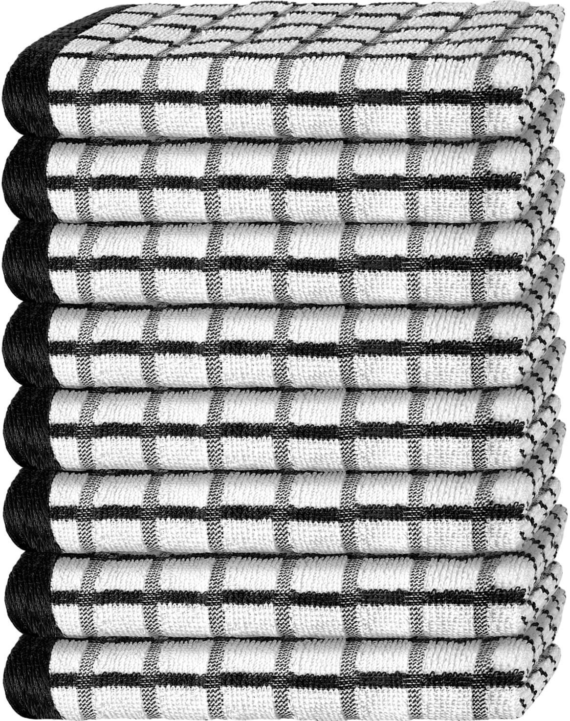 Premium Dish Towels for Kitchen with Hanging Loop 8 Pack Heavy Duty Absorbent 100% Cotton 410 GSM Terry Kitchen Towels 16x26 inch Black