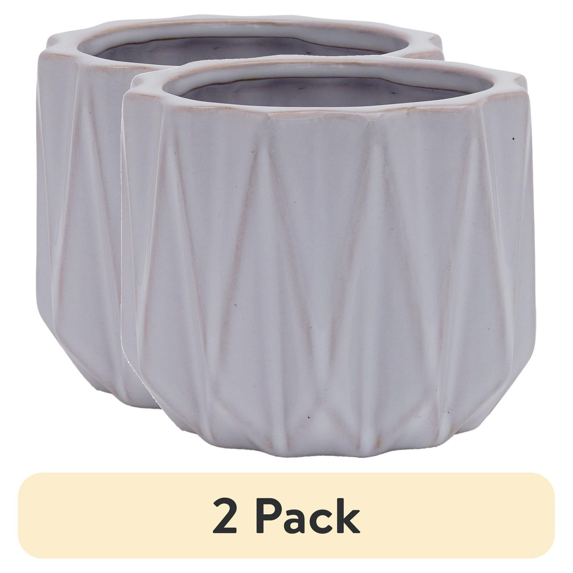 (2 pack) Pottery 5" Devi Round Ceramic Planter, White