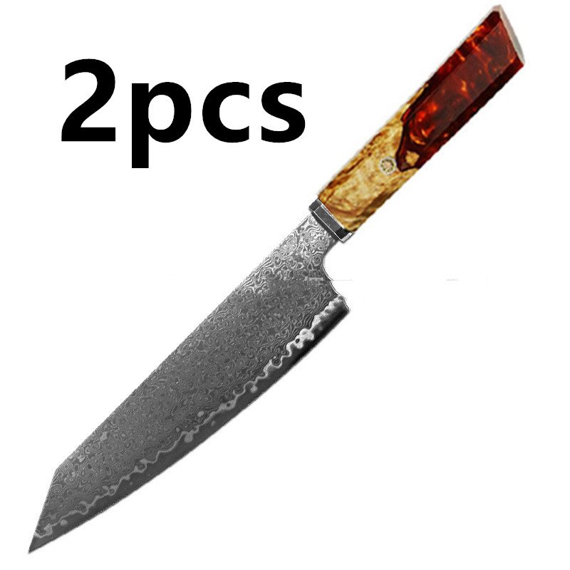 Chef's Knife For Japanese Cuisine In Damascus (Option: Red-34.7cm 2pcs)