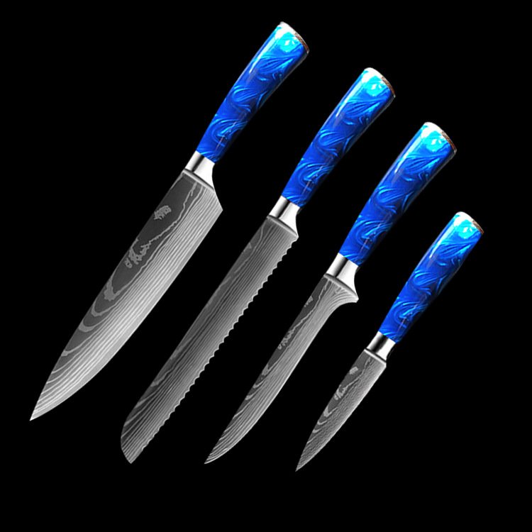 8-inch Chef Knife with Blue Resin Handle (Option: Blue 4piece set)