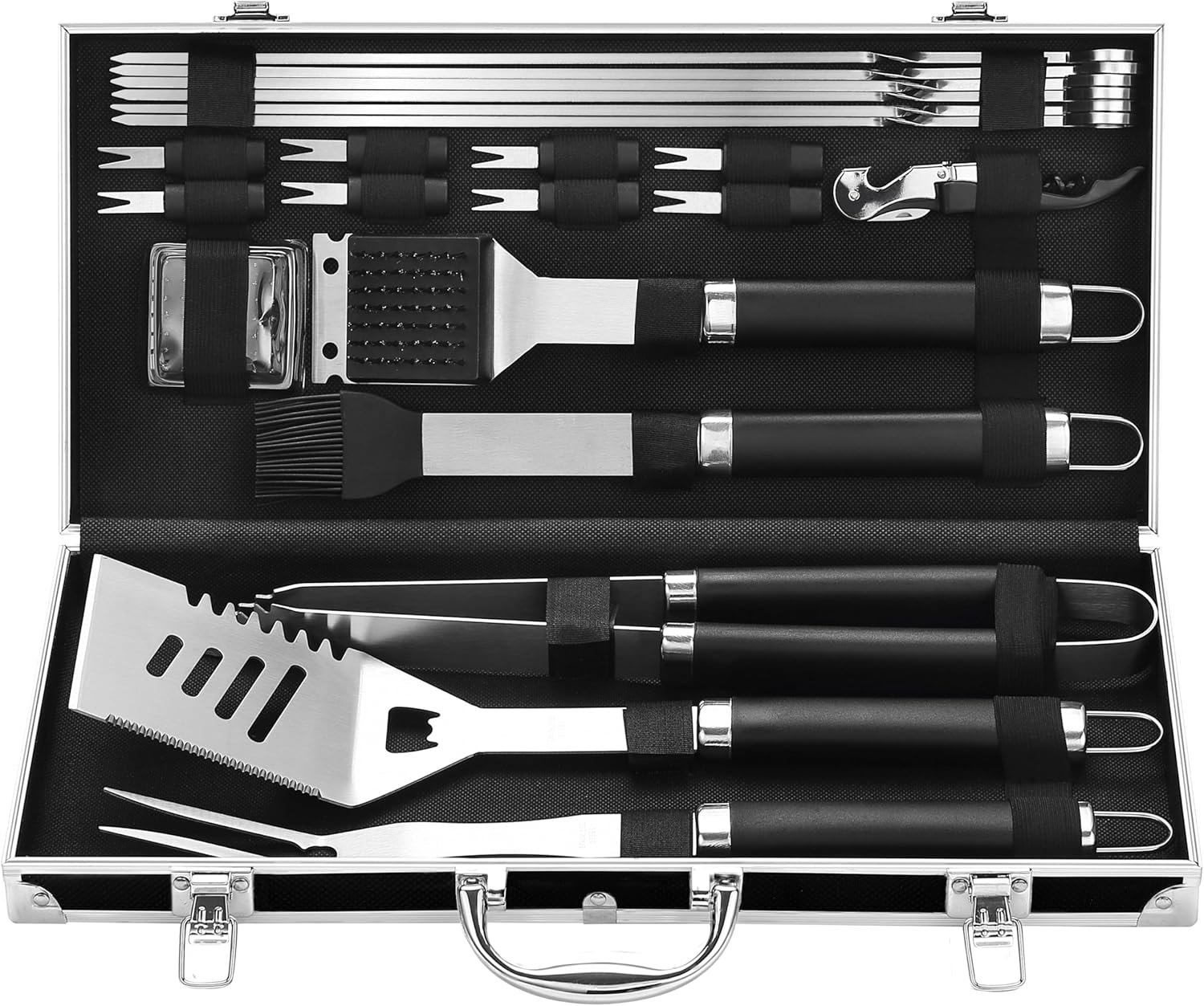 Grilljoy BBQ Accessories Grill Tools Set - 22PCS Stainless Steel Barbecue Grill Accessories For Outdoor Grill With Black Aluminum Case - Grilling (Option: Black-Grilljoy-Stainless Steel)
