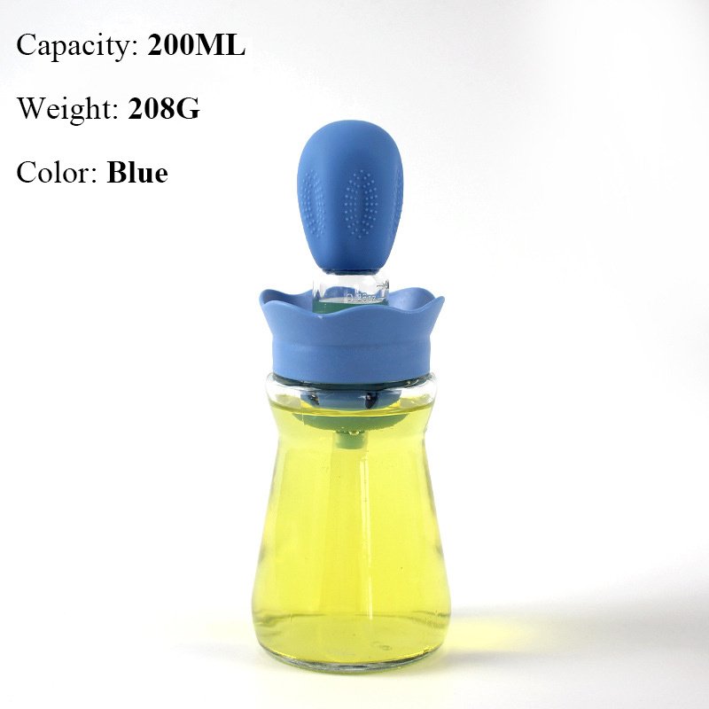 BBQ Tool Oil Bottle With Silicone Brush Oil Spray Baking Barbecue Grill Oil Dispenser Cookware Baking Kitchen Accessories (Color: style b blue)