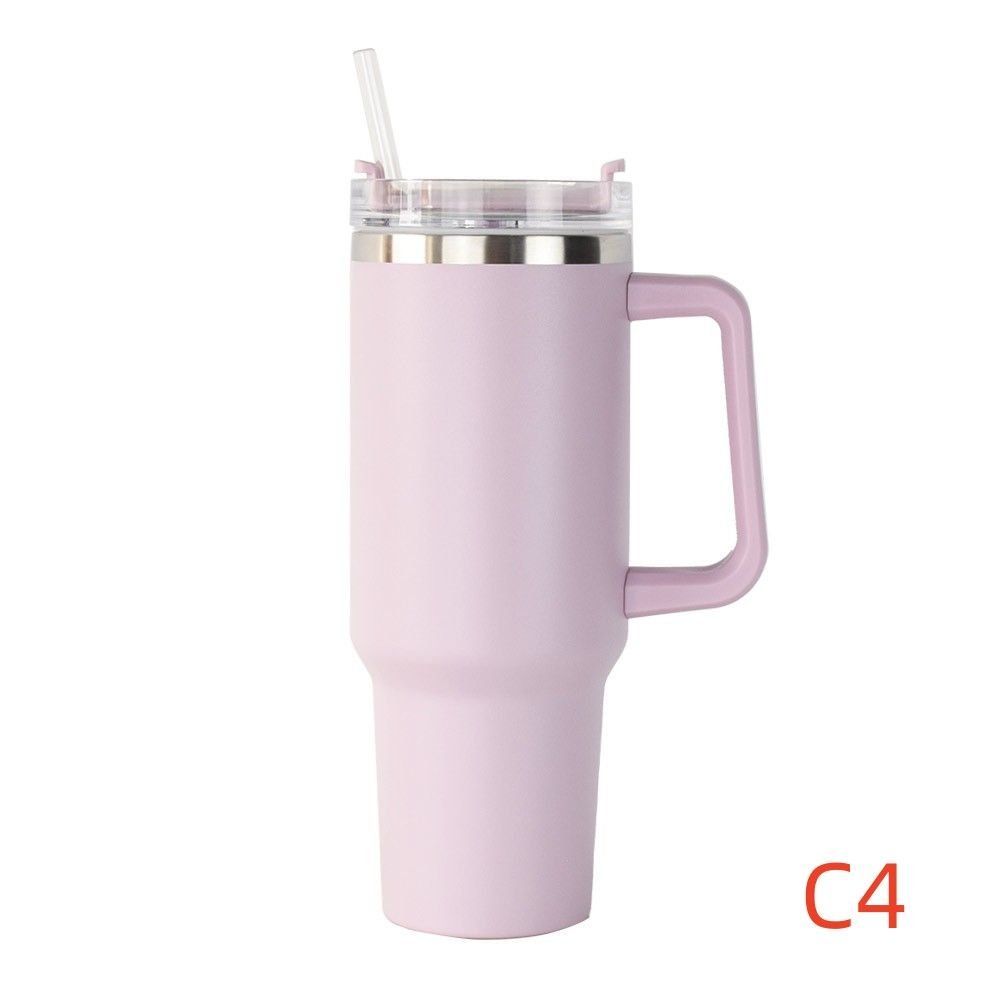 40 oz. With Logo Stainless Steel Thermos Handle Water Glass With Lid And Straw Beer Glass Car Travel Kettle Outdoor Water Bottle (Capacity: 1200ml, Color: C4)