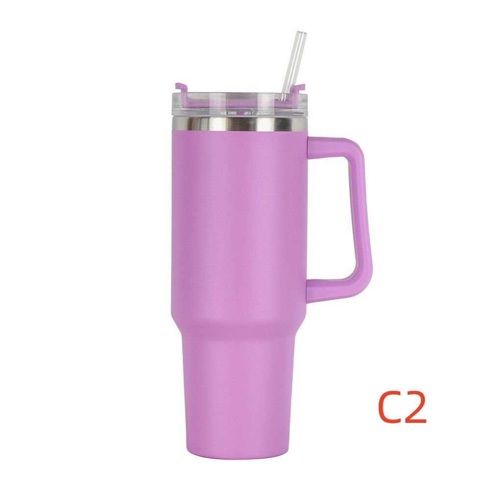 40 oz. With Logo Stainless Steel Thermos Handle Water Glass With Lid And Straw Beer Glass Car Travel Kettle Outdoor Water Bottle (Capacity: 1200ml, Color: C2)