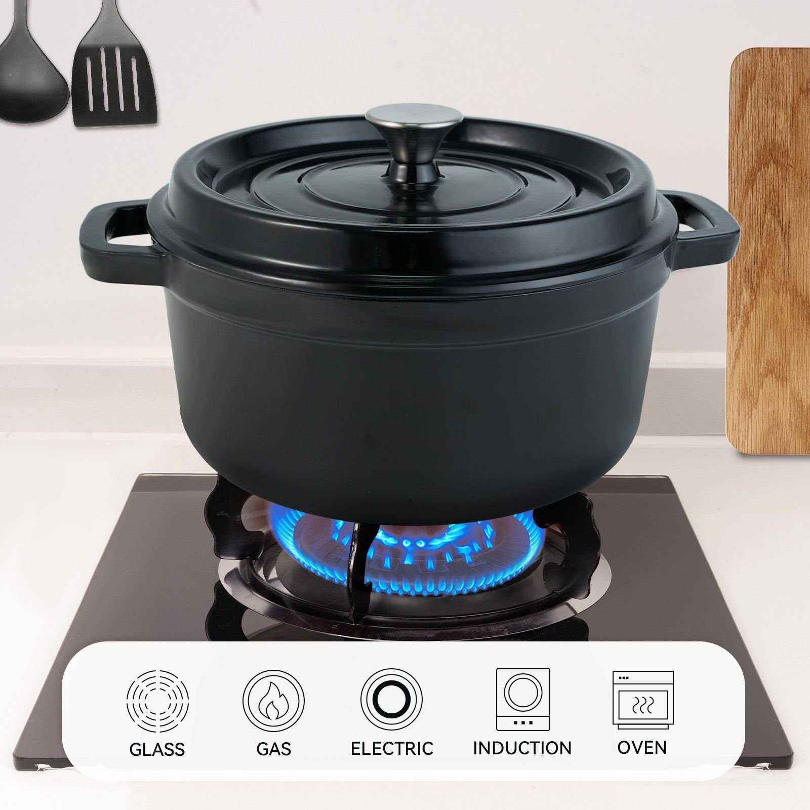 Cast iron Dutch POTS are suitable for gas, electric, ceramic, induction furnaces, and even grills. It can be used for cooking (Color: Black)