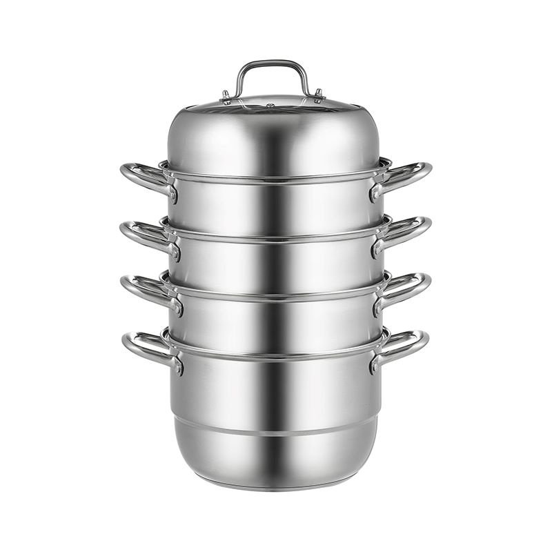 Multi Tiers Kitchen Pan Cookware Stainless Steel Steamer Set (Material: Stainless steel+ tempered glass, Color: Silver B)