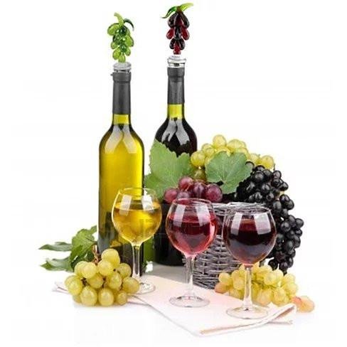 Hearty Wines Pair Of Wine Stoppers For Wine Lovers (Design: Glass Grapes Red & Green)