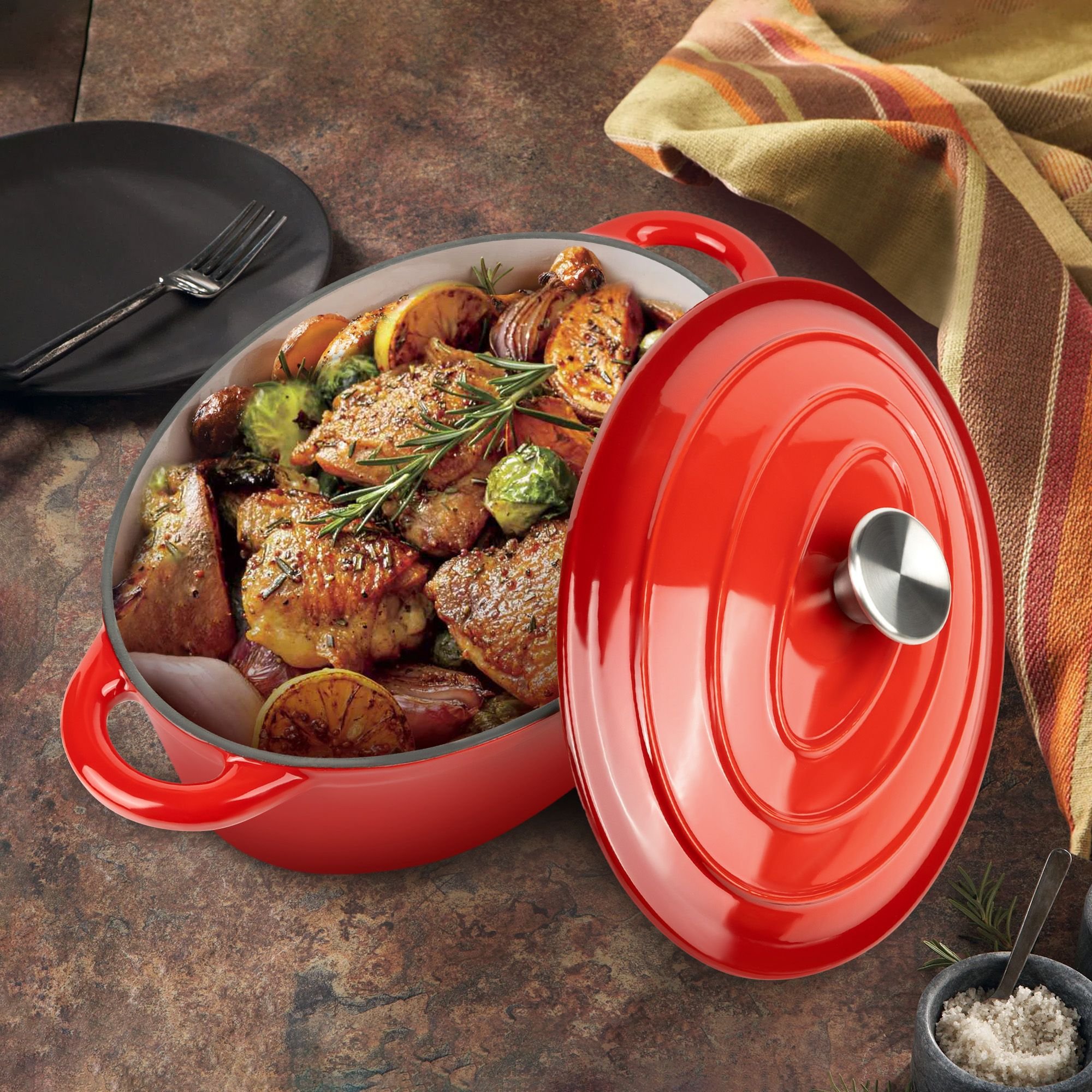 Cast iron soup POTS are suitable for various tools, such as ceramic, gas, induction cookers or barbecue grills. It can be used for cooking (Color: Gradient red)