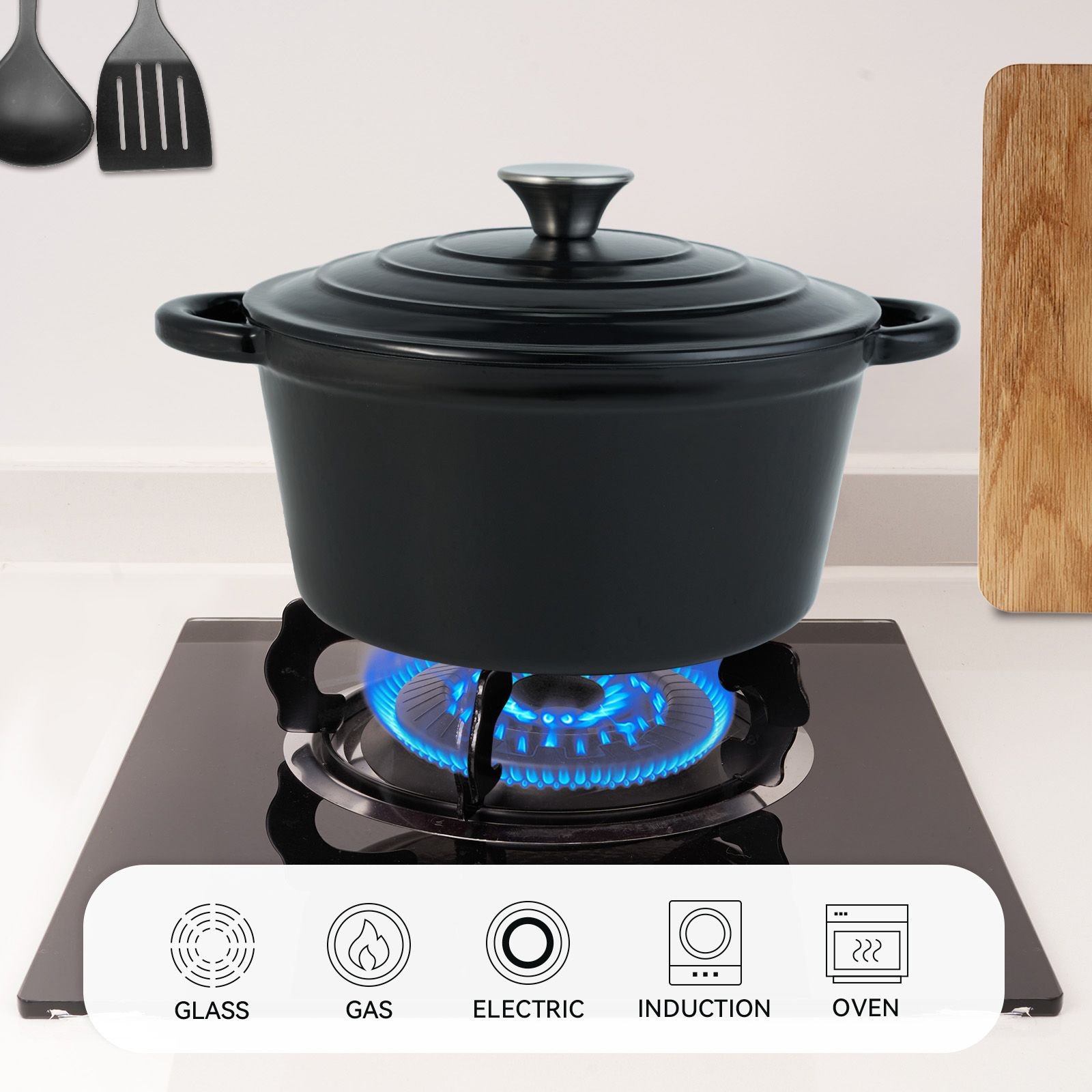 Enamel Dutch POTS can withstand high temperatures and meet many cooking needs, such as cooking, baking and stewing (Color: Black)