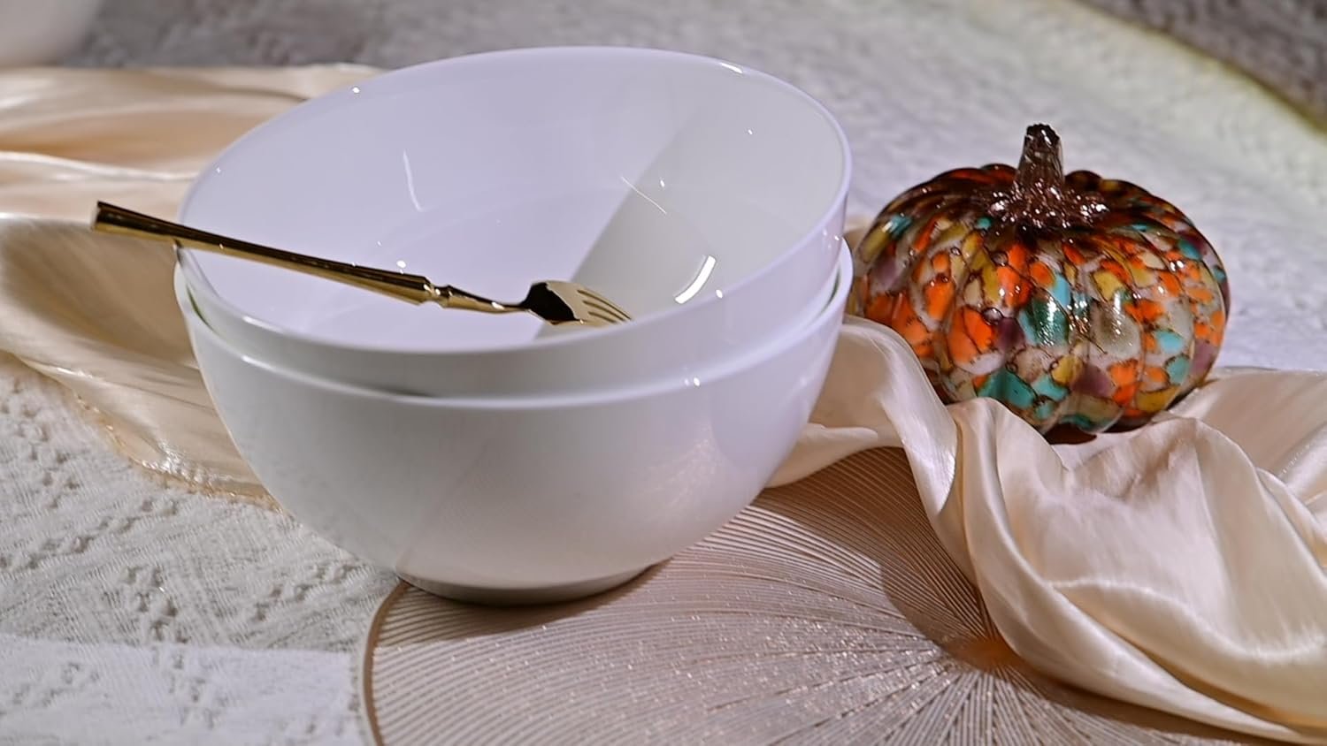 Lily Bone China Dinnerware Set, 2 Pieces, 8-inch White Large Deep Ceramic, Soup, Cereal, Oatmeal, Fruit, Rice Bowl, Plates, Dishes (Color: White)